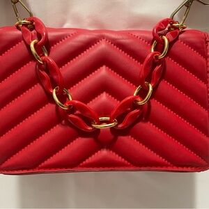 Red Quilted Chain Shoulder Bag